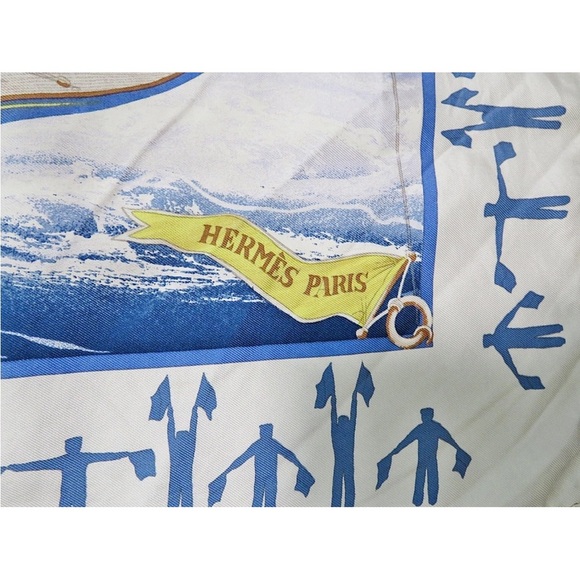 Hermès Blue and Yellow Silk Scarf - Picture 3 of 12